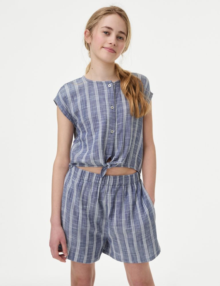 Cotton Rich Striped Playsuit (6-16 Yrs) 1 of 4