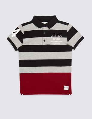 Cotton Rich Striped Polo Shirt (3-14 Years) Image 2 of 4