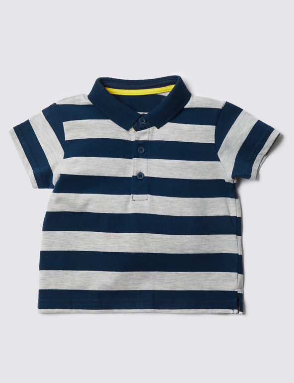 Cotton Rich Striped Polo Shirt Image 1 of 2