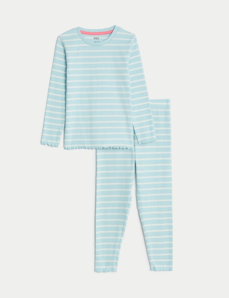 Cotton Rich Striped Rib Pyjamas (1-8 Yrs) 2 of 4