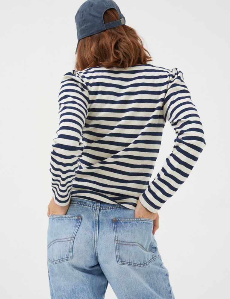 Cotton Rich Striped Ribbed V-Neck Top 3 of 4