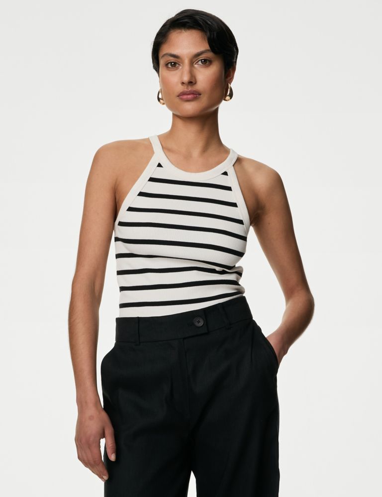 Cotton Rich Striped Ribbed Vest 3 of 5