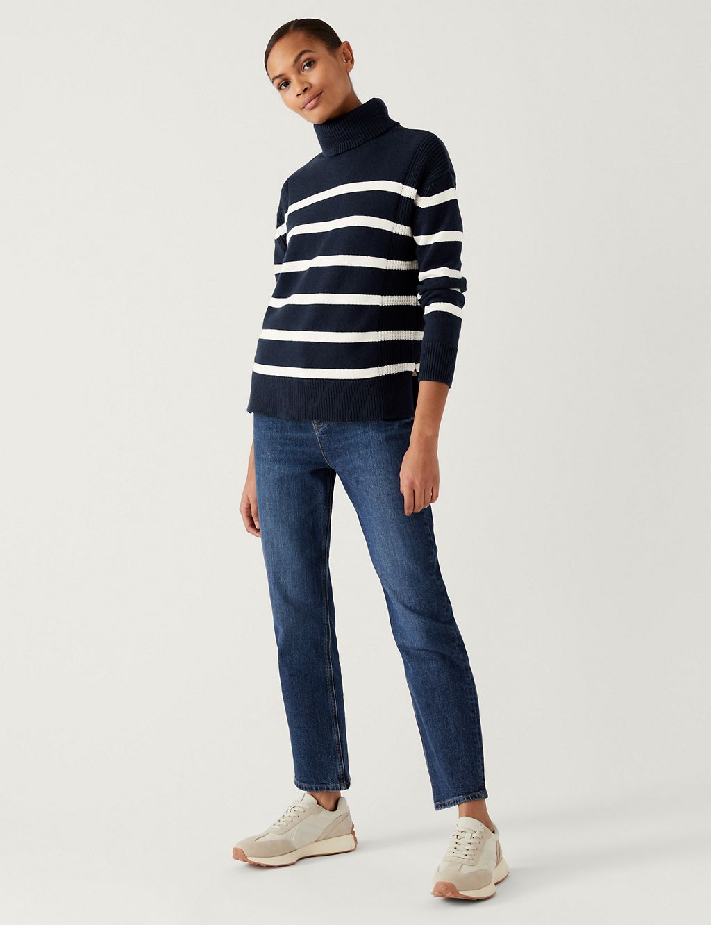 Cotton Rich Striped Roll Neck Jumper 3 of 6
