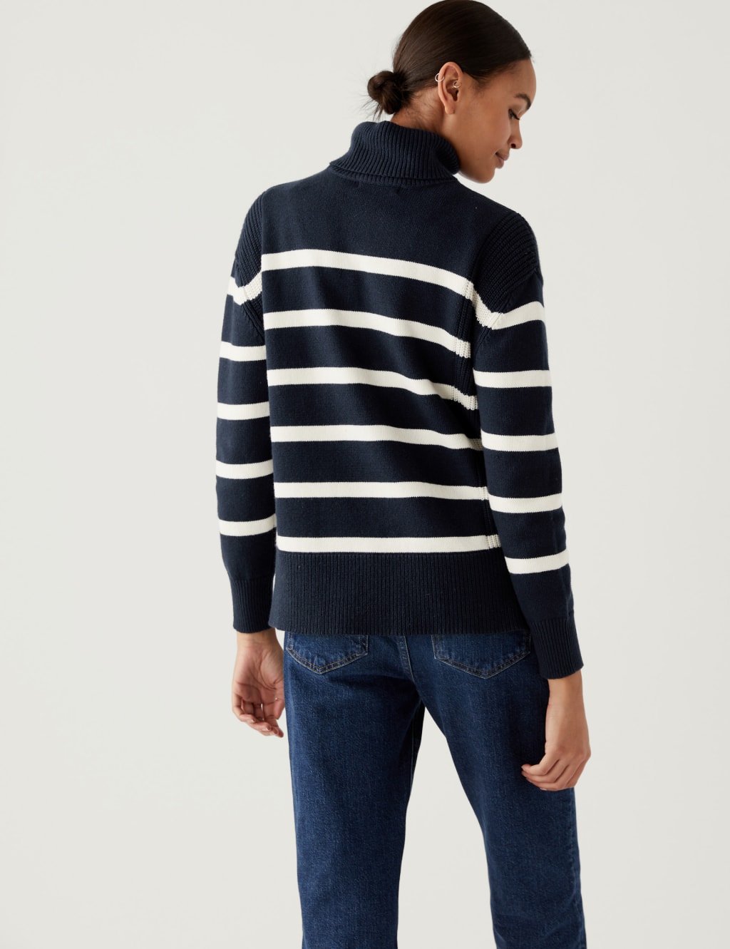 Cotton Rich Striped Roll Neck Jumper M&S Collection M&S