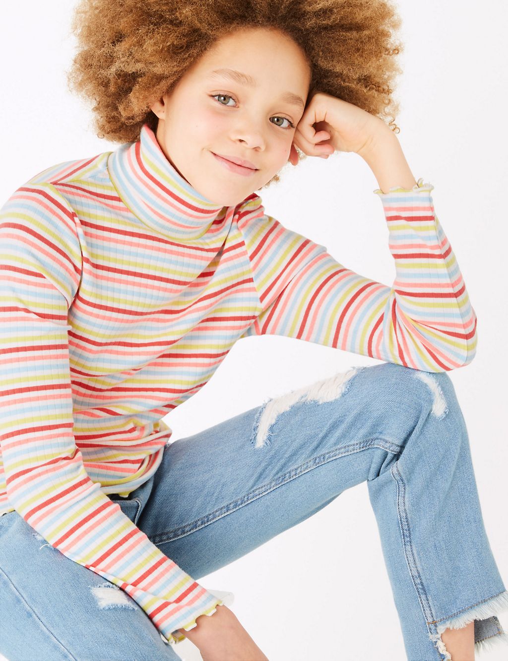 Cotton Rich Striped Roll Neck Top (6-16 Years) 3 of 4