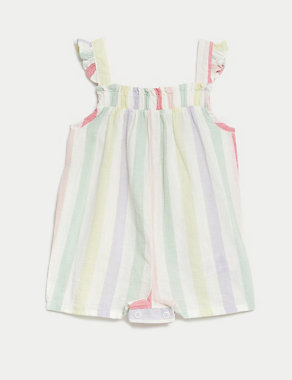 Cotton Rich Striped Romper (0-3 Yrs) Image 2 of 5