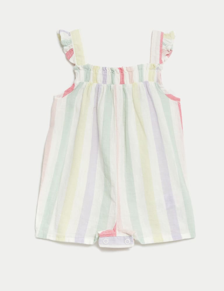 Cotton Rich Striped Romper (0-3 Yrs) 2 of 5