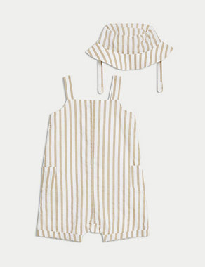 Cotton Rich Striped Romper with Hat (0-3 Yrs) Image 2 of 4
