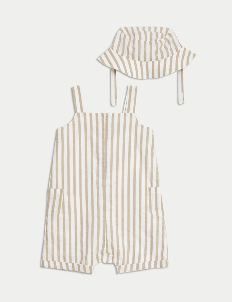 Cotton Rich Striped Romper with Hat (0-3 Yrs) 2 of 4