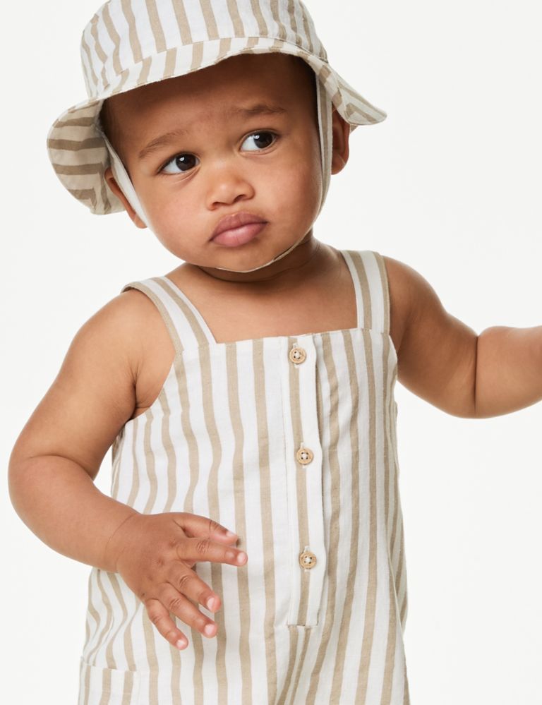 Cotton Rich Striped Romper with Hat (0-3 Yrs) 6 of 6