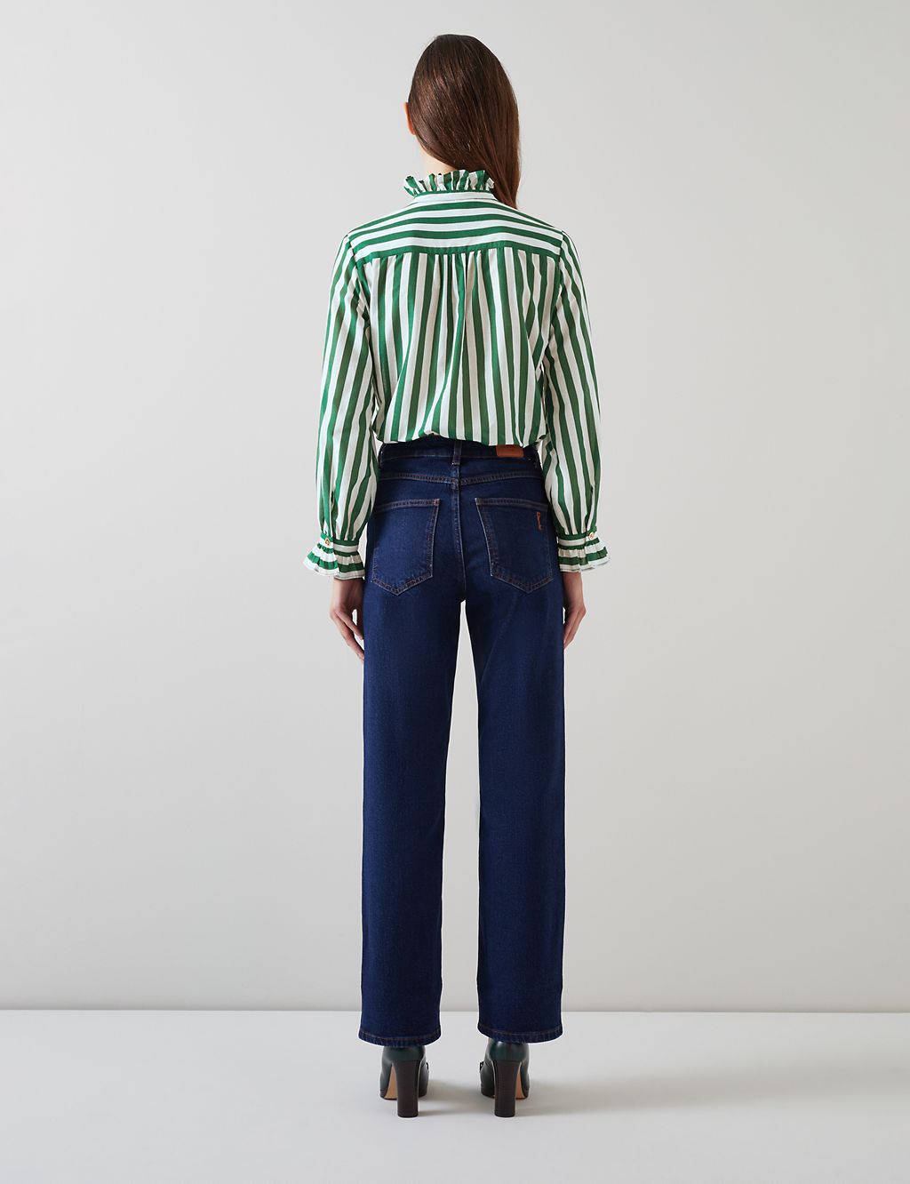 Cotton Rich Striped Ruffle Shirt with Silk 4 of 4