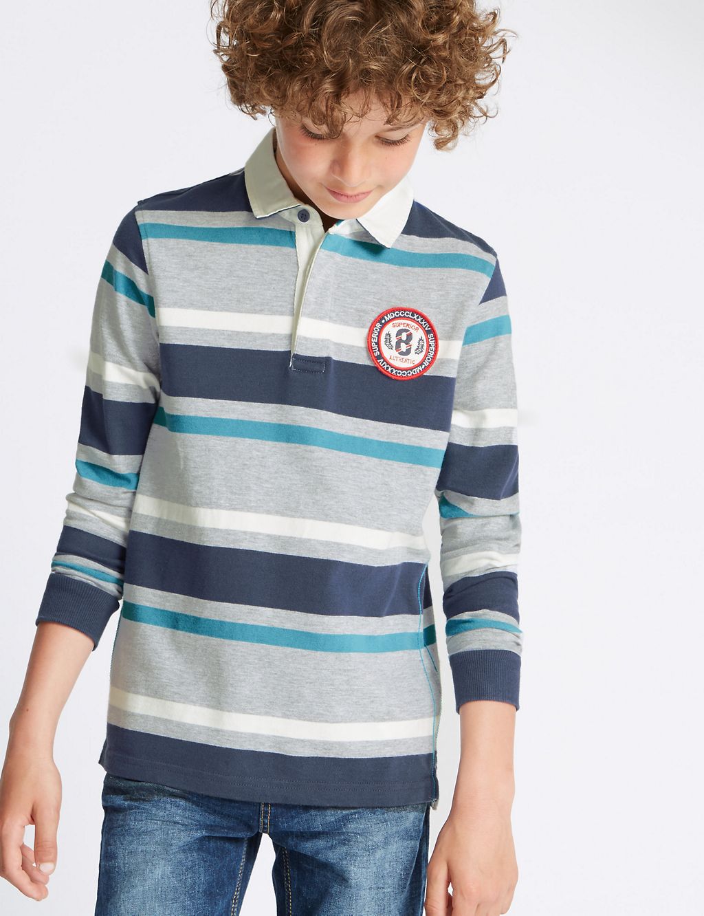 Cotton Rich Striped Rugby Top (5-14 Years) 3 of 6
