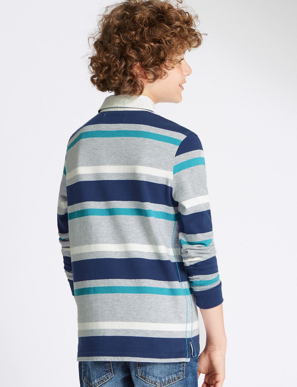 Cotton Rich Striped Rugby Top (5-14 Years) 2 of 6