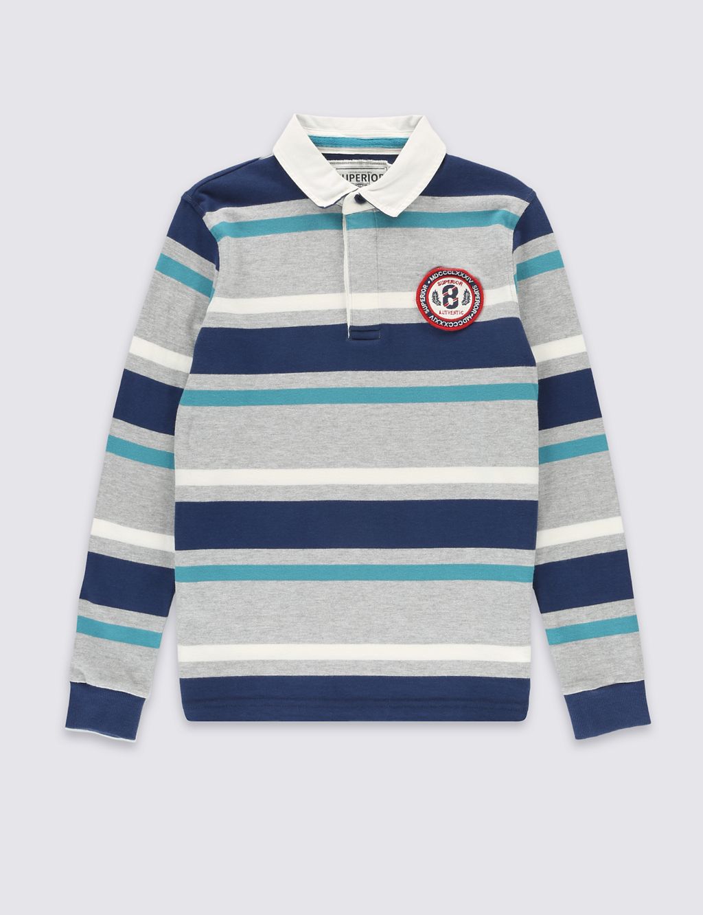 Cotton Rich Striped Rugby Top (5-14 Years) 1 of 6
