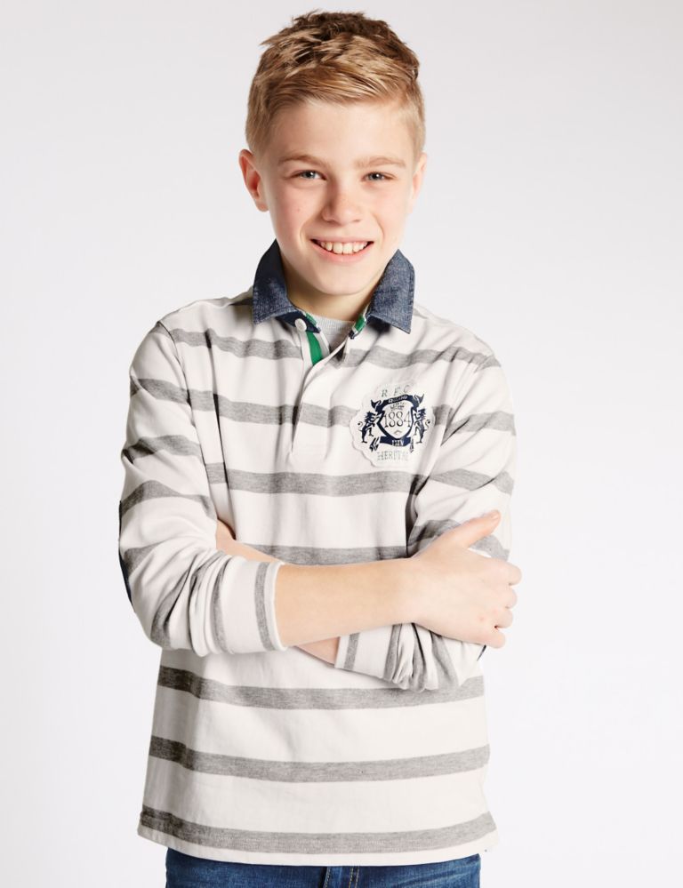 Cotton Rich Striped Rugby Top (5-14 Years) 1 of 3