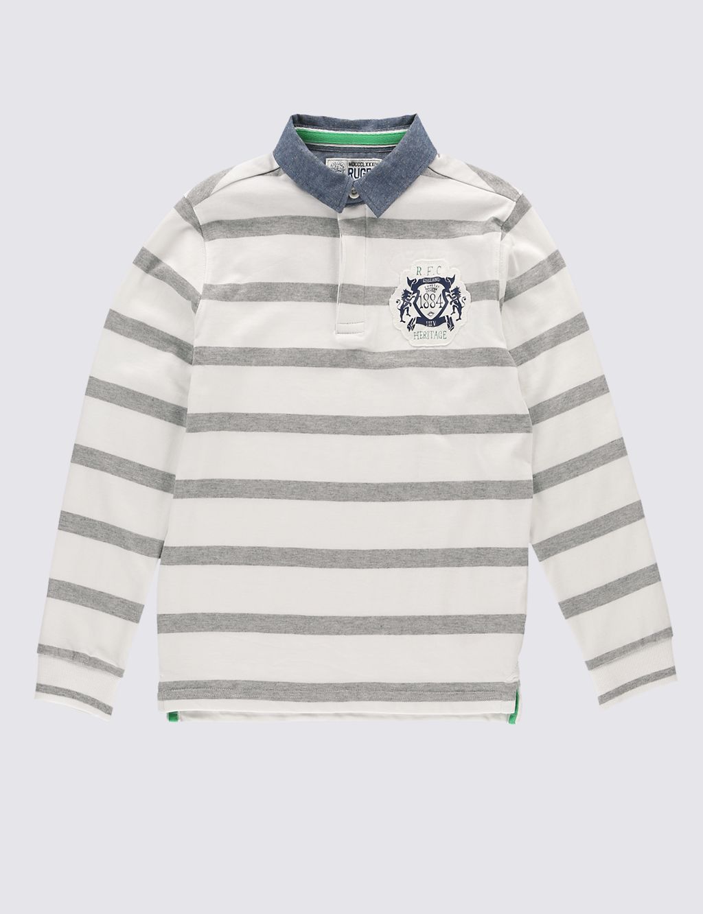 Cotton Rich Striped Rugby Top (5-14 Years) 1 of 3