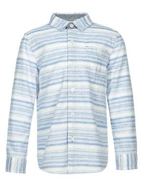 Cotton Rich Striped Shirt with Linen (1-7 Years) Image 2 of 3