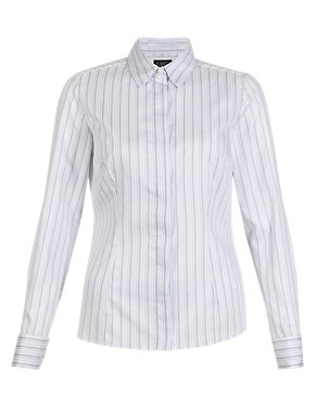 Cotton Rich Striped Shirt with Silk Image 2 of 5