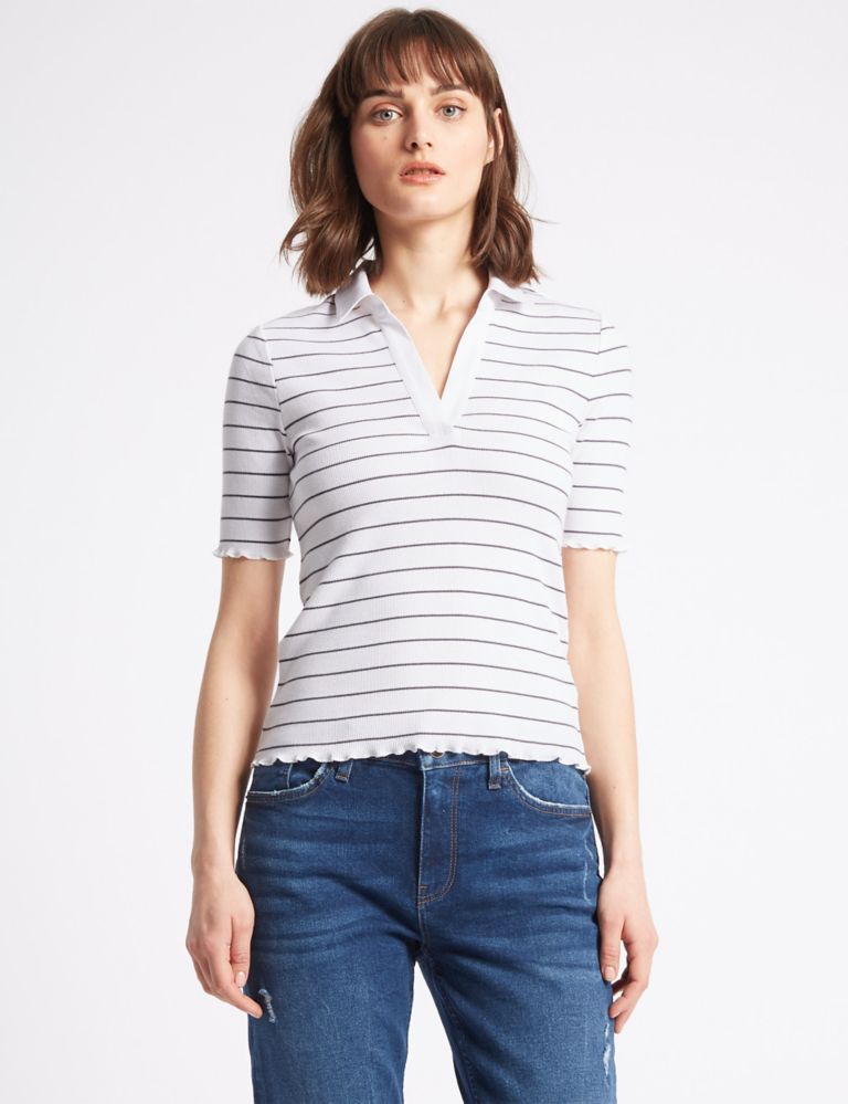 Cotton Rich Striped Short Sleeve Polo Shirt 1 of 4