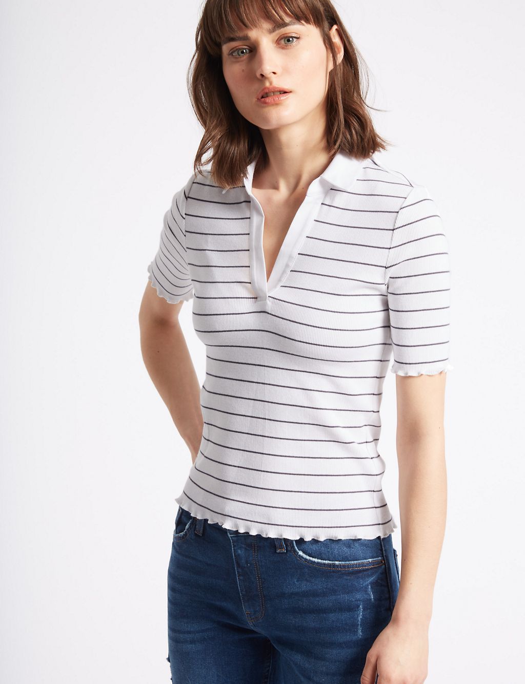 Cotton Rich Striped Short Sleeve Polo Shirt 2 of 4