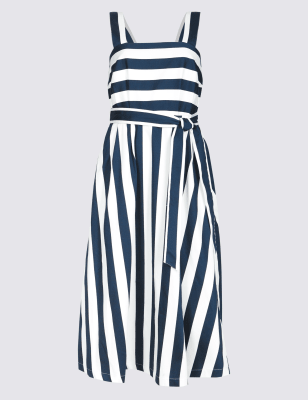 Cotton Rich Striped Skater Midi Dress Image 2 of 8