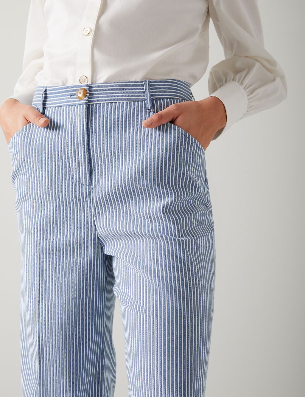 Cotton Rich Striped Straight Leg Trousers 2 of 4