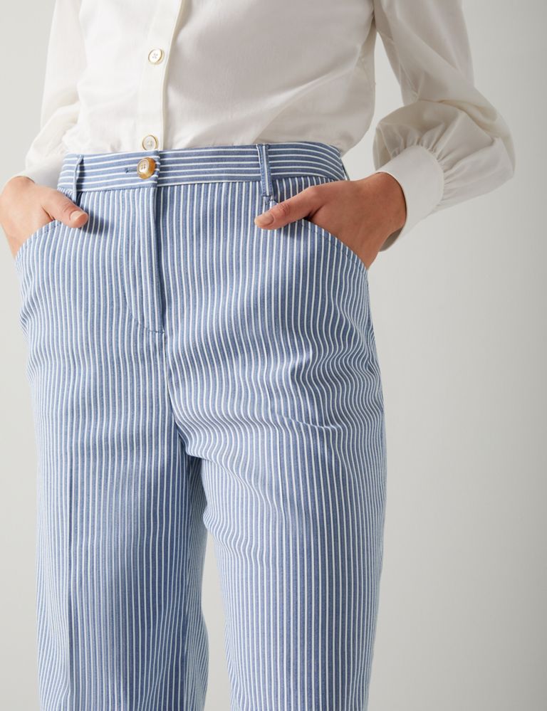 Cotton Rich Striped Straight Leg Trousers 3 of 4