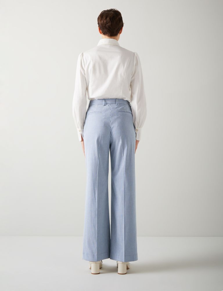 Cotton Rich Striped Straight Leg Trousers 4 of 4