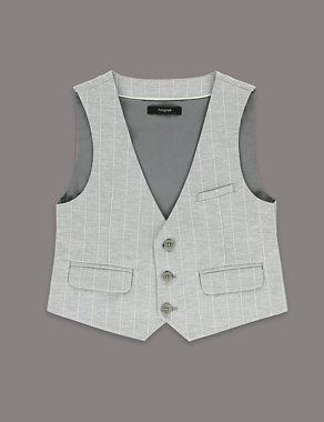 Cotton Rich Striped Supercrease™ Waistcoat (1-7 Years) Image 2 of 3