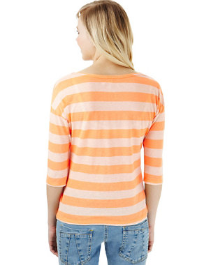 Cotton Rich Striped T-Shirt with Linen Image 2 of 3