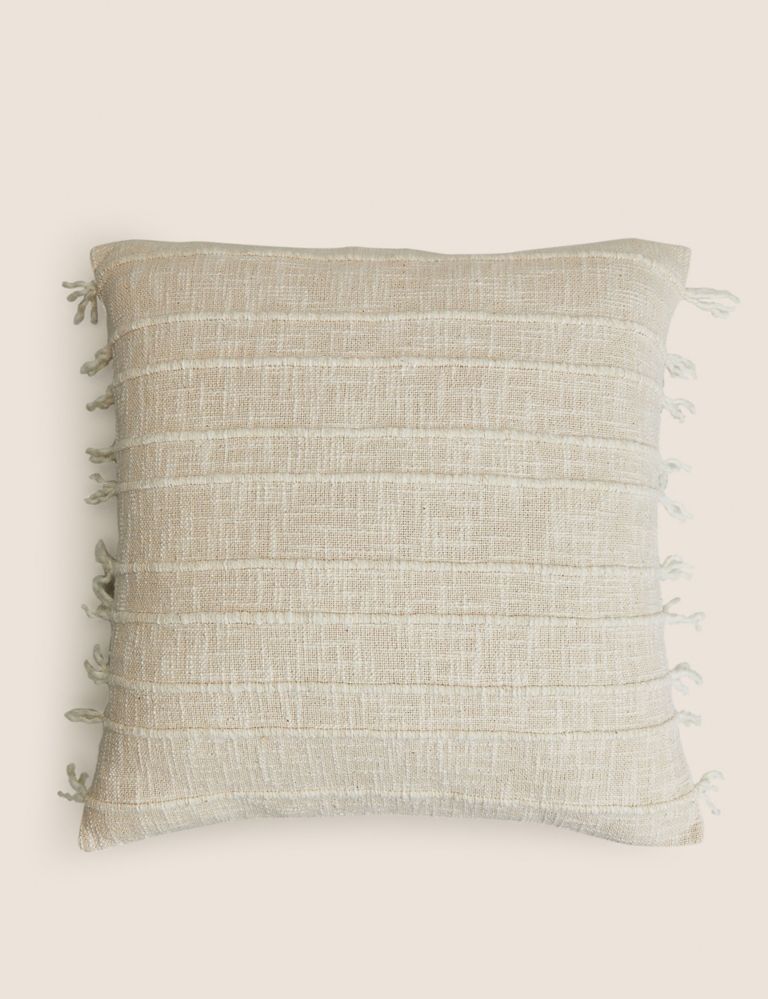Cotton Rich Striped Tasselled Cushion 1 of 7