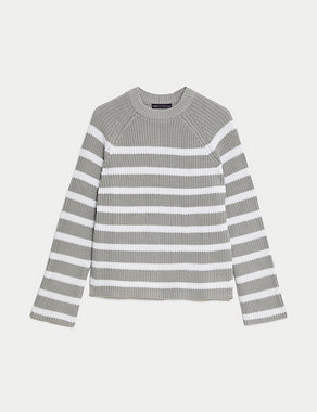 Cotton Rich Striped Textured Jumper Image 2 of 6