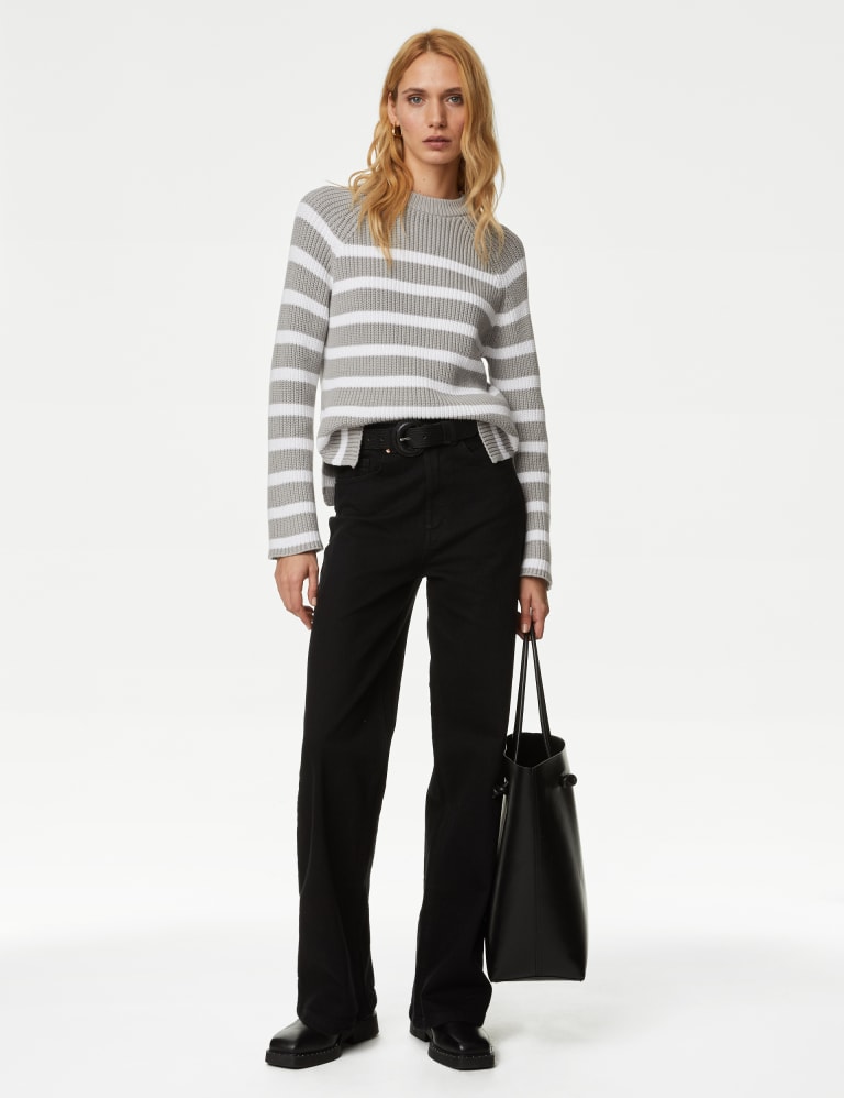 Cotton Rich Striped Textured Jumper, M&S Collection