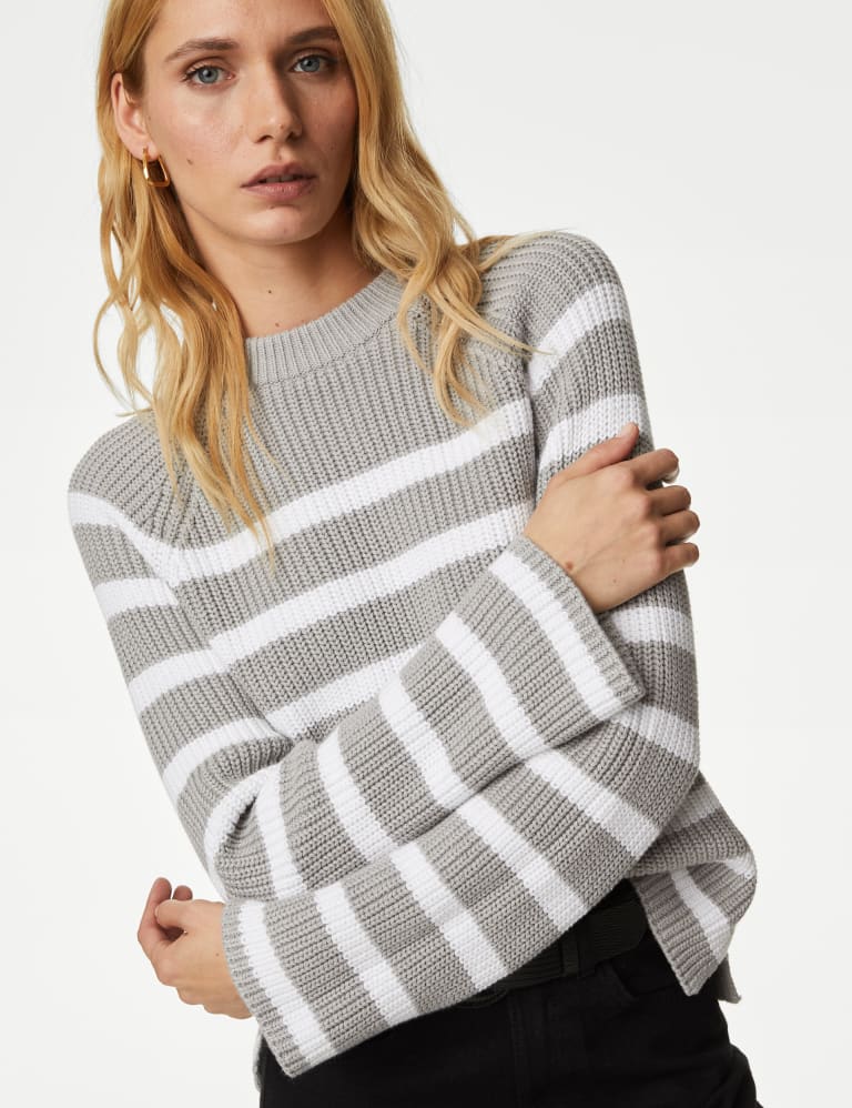 Cotton Rich Striped Textured Jumper 3 of 6