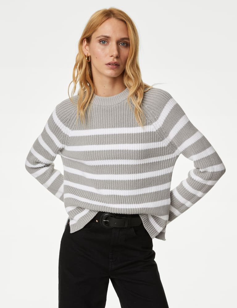 Grey and white striped jumper clearance