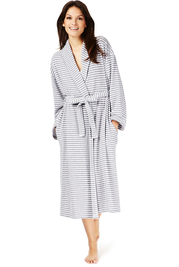 Cotton Rich Striped Towelling Dressing Gown Image 1 of 1