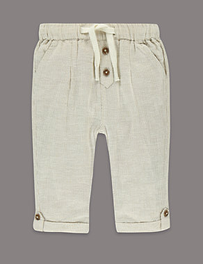 Cotton Rich Striped Trousers with Linen Image 2 of 3