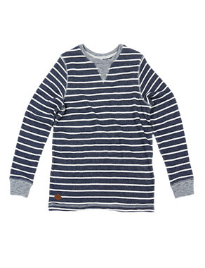 Cotton Rich Striped Waffle T-Shirt (5-14 Years) Image 2 of 3