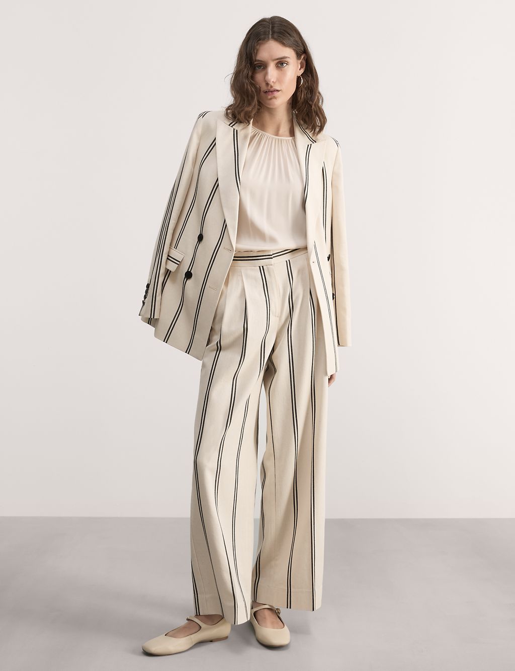Cotton Rich Striped Wide Leg Trousers 3 of 7