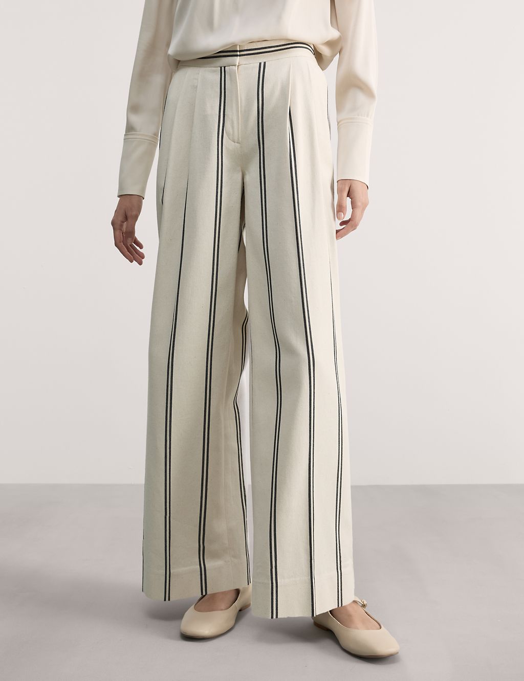 Cotton Rich Striped Wide Leg Trousers 6 of 7