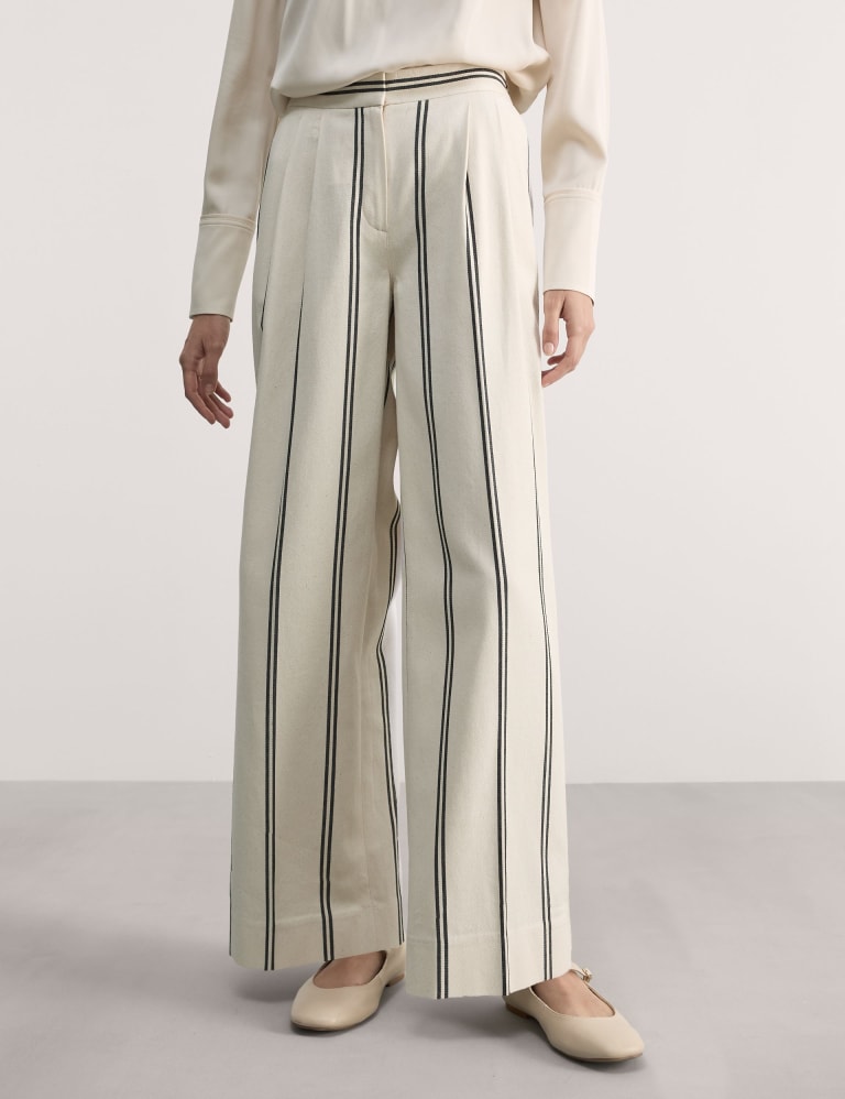Cotton Rich Striped Wide Leg Trousers