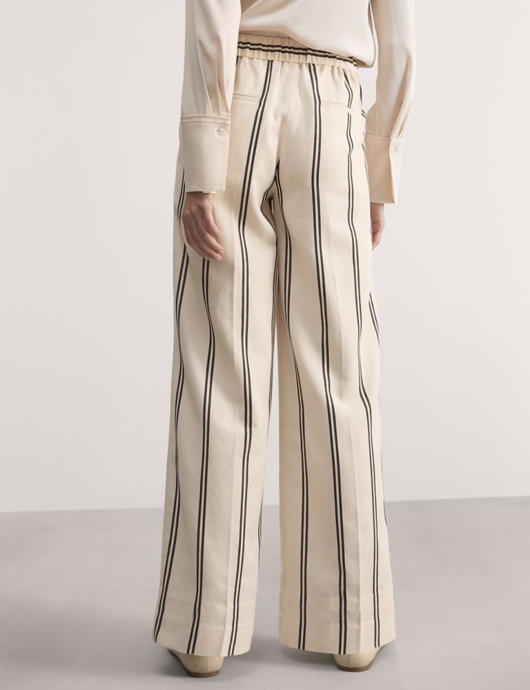 Cotton Rich Striped Wide Leg Trousers 6 of 7