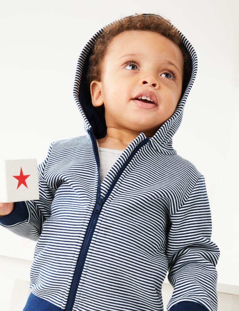 Cotton Rich Striped Zip Hoodie (0-3 Yrs) 1 of 6