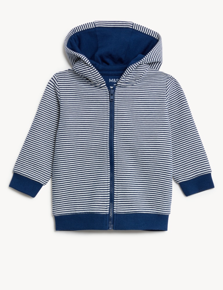 Cotton Rich Striped Zip Hoodie (0-3 Yrs) 2 of 6