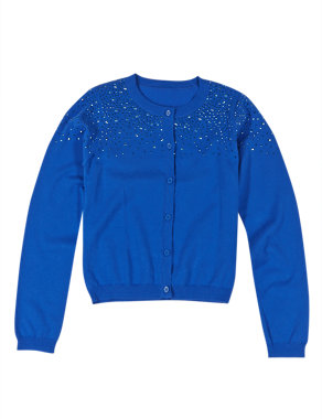 Cotton Rich Stud Embellished Cardigan (5-14 Years) Image 2 of 3