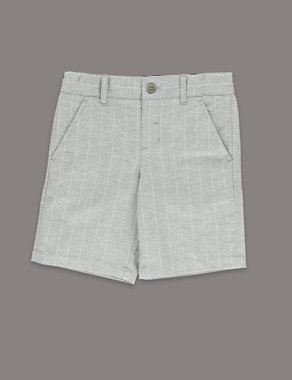 Cotton Rich Supercrease™ Striped Shorts with Linen (1-8 Years) Image 2 of 3