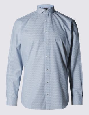 Cotton Rich Tailored Fit Broken Striped Shirt Image 2 of 6