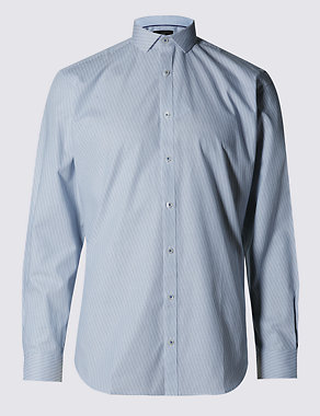 Cotton Rich Tailored Fit Broken Striped Shirt Image 2 of 6