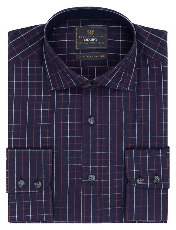 Cotton Rich Tailored Fit Checked Shirt with Cashmere Image 1 of 1