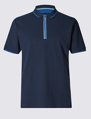 Cotton Rich Tailored Fit Half Zipped Polo Shirt Image 2 of 3